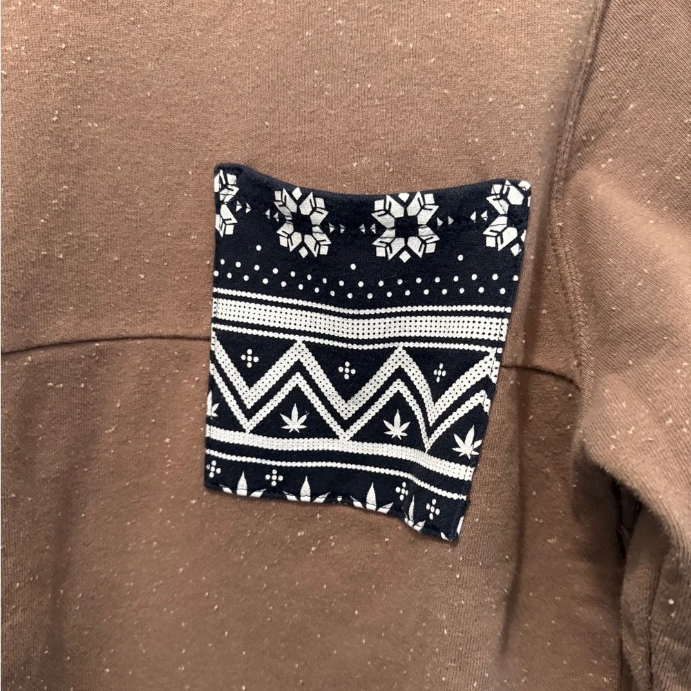 On the Byas Brown Crewneck Sweater with Patterned Pocket - Picture 2 of 5